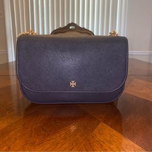 NWT Tory Burch Emerson E/W Flap Adjustable Shoulder Bag Tory Navy